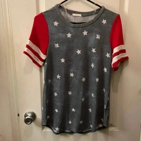12PM by Mon Ami Patriotic Women Short Sleeve Top Size Small - Picture 1 of 5